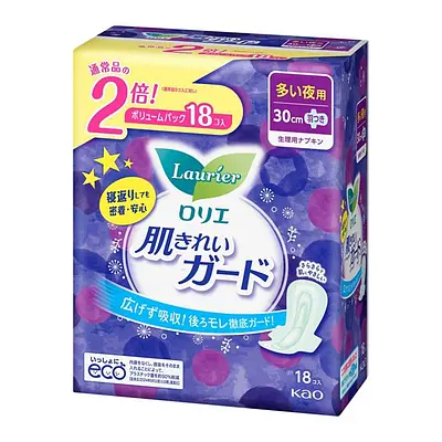 花王 ロリエ 肌きれいガード 多い夜用 羽つき 18コ入
