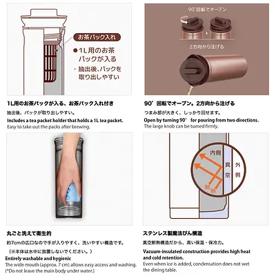 サーモス ステンレスポットお茶パック入れ付き 1L - Image 5